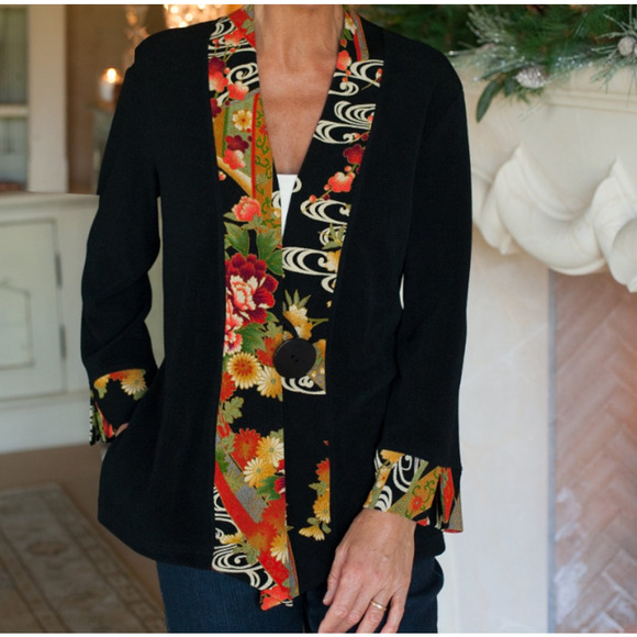 Soft Surroundings Kimono Jacket‎ Blazer Cardigan Artsy Asian Lagenlook Women's M - Picture 1 of 9
